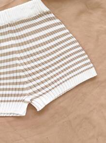 Soleia Women's Casual Summer Set, Striped Sleeveless Knit Top + Shorts Two Pieces Short Set Knit Two Pieces Set Ribbed Two Pieces Set Striped Two Pieces Set Summer Two Pieces Set In Fall/Winter - Multicolor - View 3