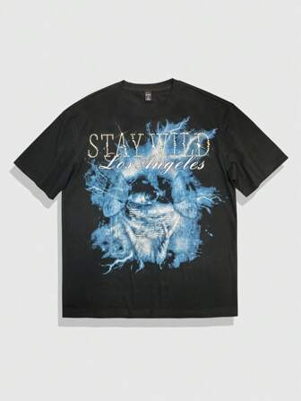 Street Life T-shirt casual estiva da uomo a maniche corte con collo rotondo e stampa a lettere