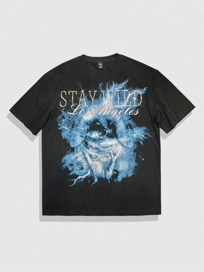 Street Life تي شيرت كاجوال قصير الأكمام بطبعة حرفية بياقة دائرية للرجال في الصيف