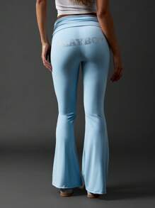 Missguided x Playboy Play Fold Over Waistband Bell Bottom Pants Stretchy Flared Pants Studio Wear