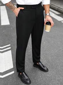 Manfinity Mode Men's Plus Size Simple Solid Color Business Side Pocket Suit Trousers, Formal, Ceremony - Black - View 6