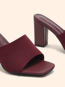 CUCCOO BASICS 休闲时尚百搭简约优雅纯色粗跟女式凉鞋 - 酒紅色 - 查看 4