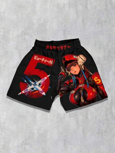 Anime شورتات رياضية بطباعة جرافيك للرجال، مناسبة للربيع والصيف