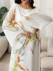 SHEIN Najma Elegant Floral Print Flare Sleeve Dress