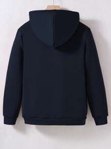 Moletom com Capuz Versátil de Cor Sólida Combinável para Adolescentes Meninos, Elegante para Escola, Campus, Faculdade no Outono/Inverno - Azul Marinho - Visão 2