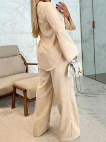 INAWLY Set de 2 piezas de camisa de manga larga holgada y pantalones rectos informales