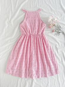 SHEIN Vestido de camisola de alta qualidade com alças finas e alças finas, moda verão para meninas, adequado para férias na praia, encontros ao ar livre, compras e outras roupas do dia a dia - Rosa - Ver 2