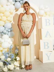 Loomaby Maternity Two Pieces Suits Gender Reveal Dress  Maternity Dress Baby Shower Dress  Women S White Dress Baby Shower Dress Maternity Baby Shower Guest Dress Butter Yellow - Apricot - View 6