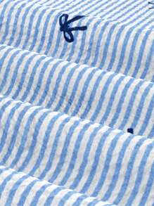 SHEIN MOD Plus Size Blue & White Stripe Bow Print Fitted Sleeveless Top, Vacation Cropped Cami