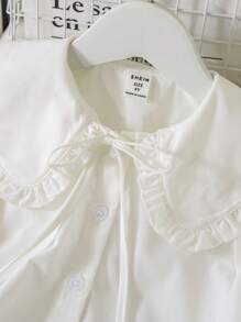 SHEIN 女孩可爱休闲百搭学院风白色长袖彼得潘领衬衫 - 白色 - 查看 3