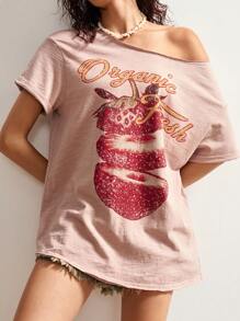 Bohemela 波西米亚风独立日休闲纯色针织圆领短袖宽松女式T恤 - 粉色 - 查看 5