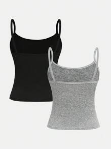 SHEIN Girlism 2pcs/Set Teen Girls Minimalist Comfortable Soft Camisole Bra Set Fall Winter