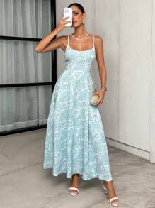 Lavishia Váy midi trễ vai jacquard thanh lịch cho nữ, mùa hè - Màu xanh lam - Xem 1