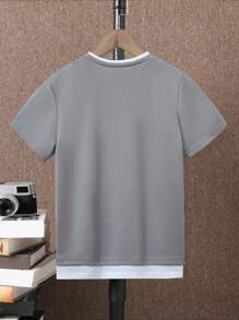 SHEIN Tween Boy Letter Patched Detail 2 In 1 Tee - Grey - View 2