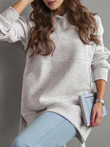 INAWLY Women's Solid Color Hooded Sweatshirt With Large Pockets And Side Split, Casual Graduation,Back To School,Graduation,Teacher For Women,Back To School Pullover Fall Sweatshirt - Grey - View 3