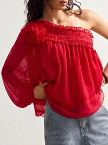 Bohemela 女式波西米亚风独立日纯色编织红色无袖上衣，带 3D 花卉装饰，秋季