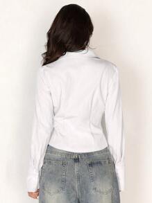 Allurite Women's Long Sleeve V-Neck Ruffle Collar Fitted Blouse Fall Cloth For Women