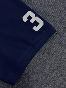 Manfinity Homme Áo thun polo tay ngắn in khẩu hiệu mùa hè cỡ lớn dành cho nam, phù hợp mặc đi làm và mặc hàng ngày, áo thun polo chơi golf họa tiết khối màu - Màu xanh hải quân - Xem 5