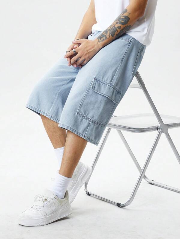 Leichte Washed blaue Jeans Cargo Shorts mit Gummibund für Kleine Jungen, Loose Fit für den Sommer