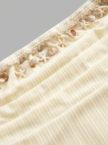 SHEIN MOOSTA 波西米亚不对称流苏吊带短款上衣，露肩，抹胸款式，独特惊艳，适合夏季、海滩、外出、度假 - 黃色 - 查看 3