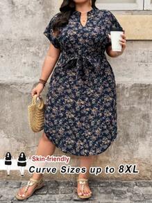 SHEIN CURVE+ Đầm hoa thường ngày cho ngày lễ cỡ lớn dành cho nữ, trang phục ngày lễ mùa thu - Nhiều màu - Xem 1