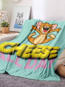 TOM & JERRY X SHEIN Cartoon Pattern Flannel Nap Blanket - 100% Polyester Plush Fleece Throw, Super Soft Multi-Use Blanket For Sofa Office Travel, Anti-Pilling Easy Care Blanket - Mauve Purple - View 4
