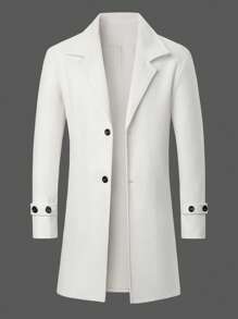 Manfinity Mode Men's Solid Color Simple Long Sleeve Overcoat, Casual Wear Long White Overcoat Winter, Men Peacoat, European Style, Old Money, Fall