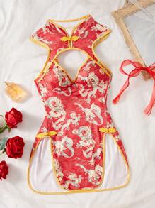 SHEIN 性感系列印花镂空开衩女士内衣服装