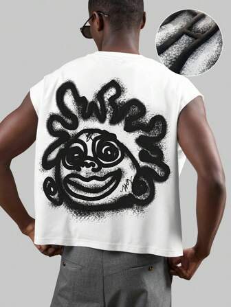 Street Life Men's Cartoon Print Crew Neck Casual Loose Fit Tank Top