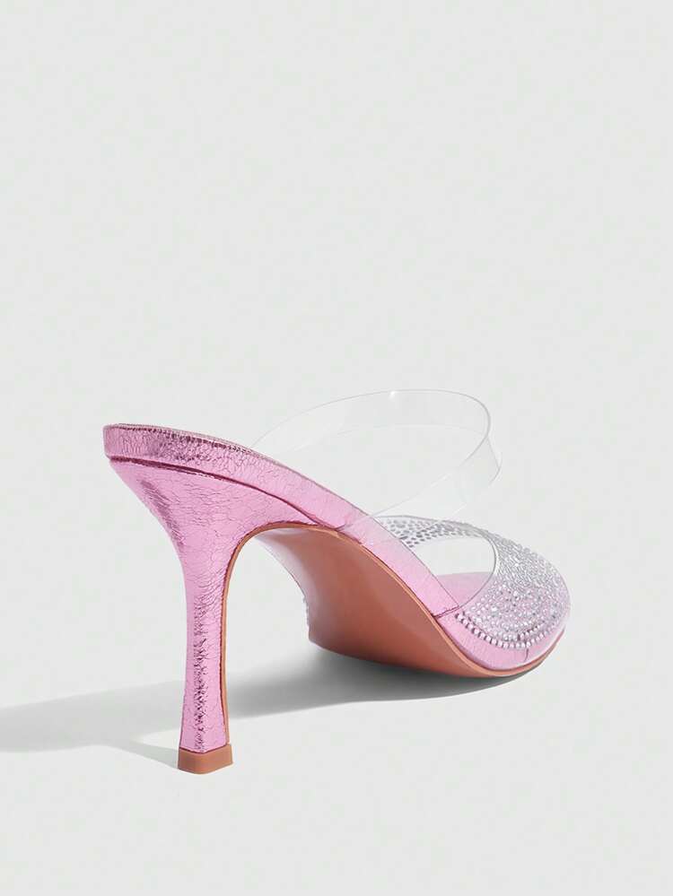 CUCCOO SZL Women's Transparent TPU Silver Rhinestone Decor Peep Toe Buckle Strap Sexy Fashion High Heel Sandals