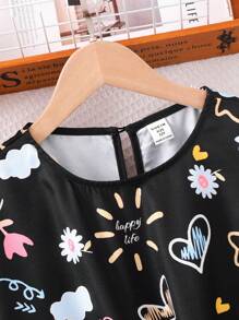 SHEIN Felpa oversize per ragazze pre-adolescenti, stile casual da strada, con stampa di graffiti, cuori, fiori e facce di cartoni animati