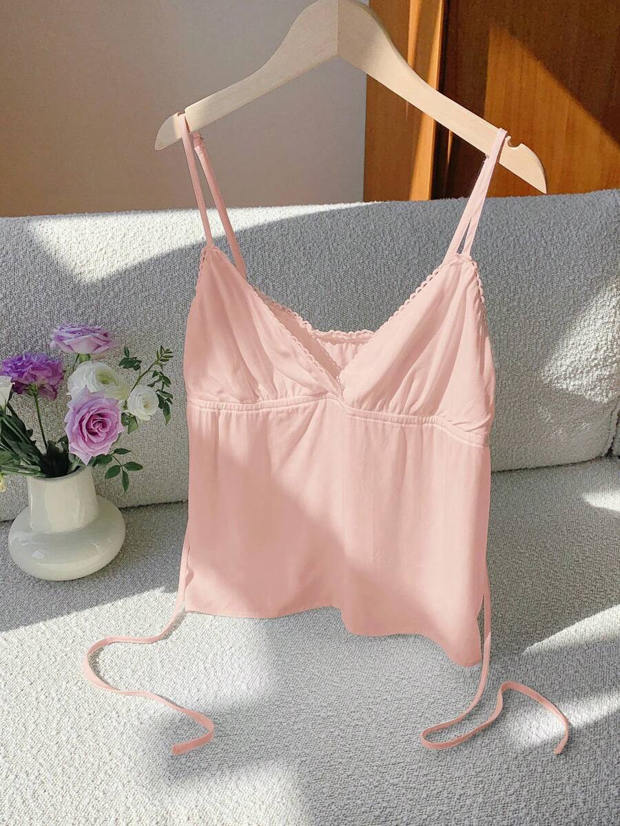 Comfortcana Summer New V-Neck Ruffled Strap Camisole In Pink - Pink - View 1