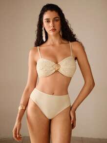 Anewsta Conjunto de bikini minimalista de unicolor y de alta gama para mujer