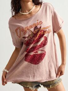 Bohemela 波西米亚风独立日休闲纯色针织圆领短袖宽松女式T恤 - 粉色 - 查看 6