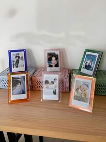 Joivida 1 件轻巧且韧性好的 3 英寸相框展示架，透明防碎照片卡夹，具有反光棱镜效果，现代搁架装饰和桌面收纳架，ASMR 点击锁收藏品展示架 - 彩色 - 查看 3