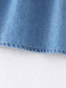 SHEIN Vestido casual de niña con mangas de farol, decorado con moño y lavado en azul denim, adecuado para primavera y verano, uso diario, actividades al aire libre, fiestas escolares y ocasiones