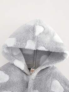 Cozy Pixies 女童爱心图案保暖连帽长袖系带睡袍睡衣女童浴袍长袍长袍女童睡袍秋冬 - 灰色 - 查看 5