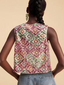 Travachic Chaqueta fina sin mangas con lentejuelas de moda para mujer, atuendo para vacaciones de verano, atuendos de vacaciones en la playa, atuendos de verano para mujer