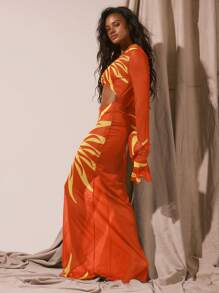 Musera Resort Cubrecuerpos para mujer para bodas en la playa, invitados, vacaciones de verano, fiestas de otoño y primavera - Naranja Quemada - Ver 2