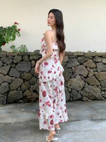 Celisse فستان ماكسي طويل أنيق للنساء بخصر كشكشة غير متماثل مزدان بالورود - متعدد الألوان - مشاهدة 2