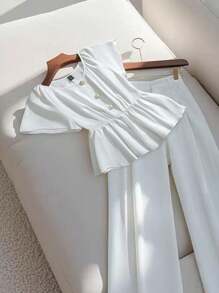 Franclia Elegante camicia a maniche corte che slancia la vita, tinta unita, adatta per l'estate