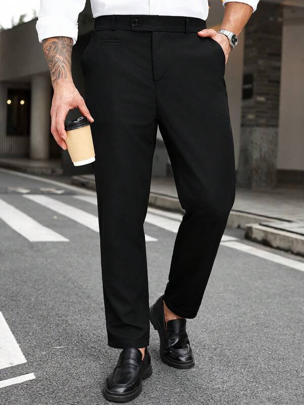 Manfinity Mode Plus Size Men's Simple Solid Color Business Side Pocket Trousers