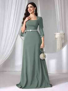 Coutiva 女式正装晚礼服，针织泡泡细节，红色 - 橄欖綠 - 查看 1