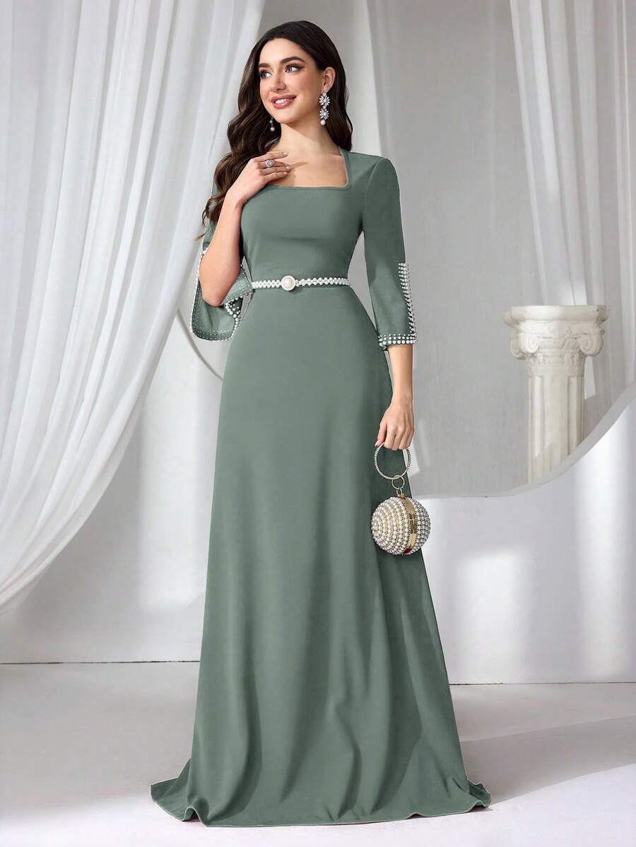 Coutiva 女式正装晚礼服，针织泡泡细节，红色 - 橄欖綠 - 查看 1