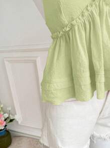 Elamini Women's Summer Solid Color Frill Strap Camisole - Mint Green - View 6