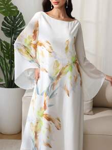 SHEIN Najma Elegant Floral Print Flare Sleeve Dress