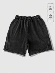 ROMWE MEN Casual 男士抽绳腰时尚短裤，适合夏季 - 黑色 - 查看 2