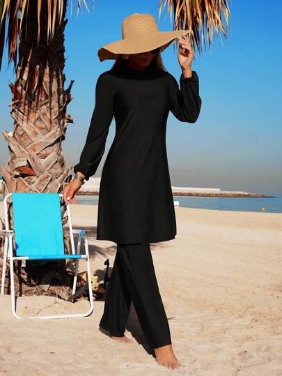 Swim Mulvari Conjunto de traje de baño de 2 piezas para mujer, con camiseta de protección solar de manga larga y pantalón, de cobertura completa y estilo modesto