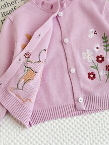 SHEIN LMoss Kids LMoss 可爱卡通印花长袖开衫，适合女婴，秋冬 - 粉色 - 查看 7