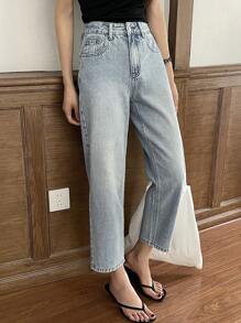 DAZY 女式标准腰身修身直筒七分裤，休闲都市街头风牛仔裤